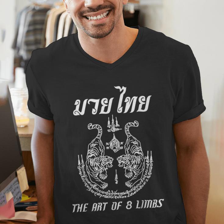 Muay Thai The Art Of 8 Limbs Martial Art Sak Yant Twin Tiger Men's V-Neck T-Shirt