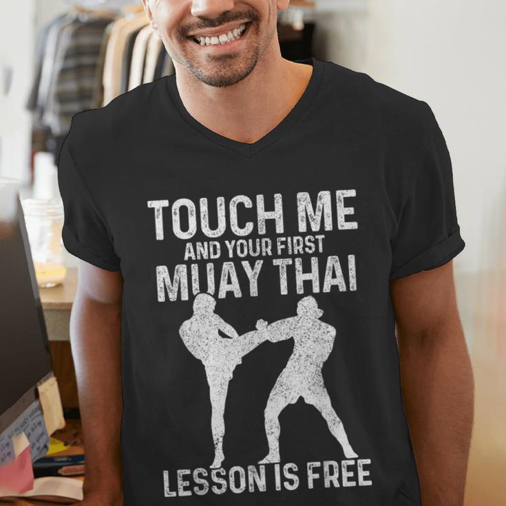 Muay Thai Boxing Kickboxing Your First Lesson Is Free Men's V-Neck T-Shirt
