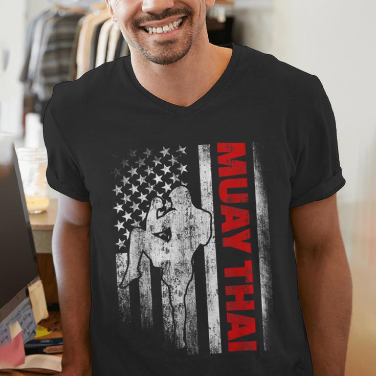 Muay Thai Boxing US American Flag Men's V-Neck T-Shirt