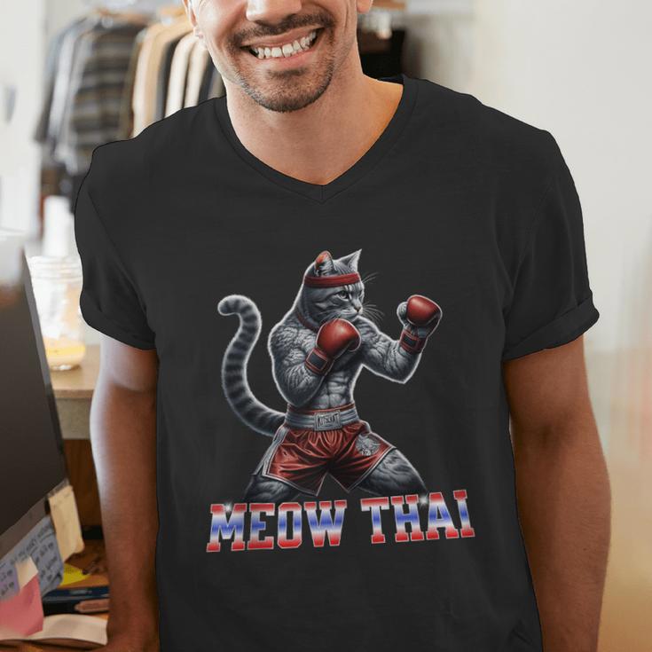 Muay Thai Cat Meow Thai Boxing Men's V-Neck T-Shirt