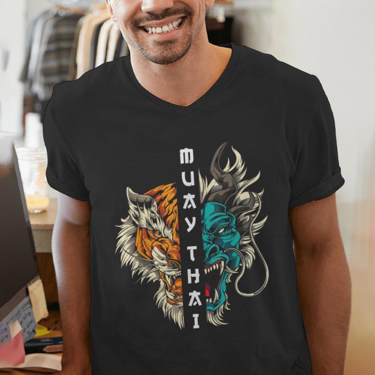 Muay Thai Dragon Tiger Men's V-Neck T-Shirt