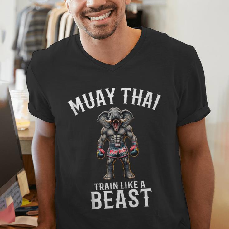 Muay Thai Elephant Kickboxing And Elephant Thai Men's V-Neck T-Shirt
