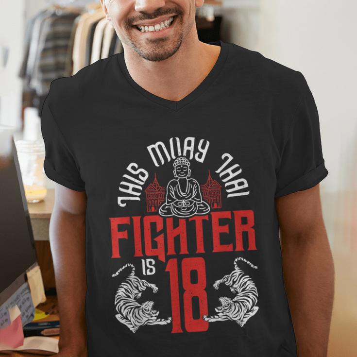 Muay Thai Fighter Is 18 Thai Boxing Muay Thai 18th Birthday Men's V-Neck T-Shirt
