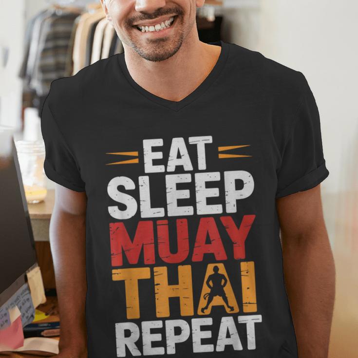 Muay Thai Fighter Eat Sleep Repeat Lifestyle Training Men's V-Neck T-Shirt