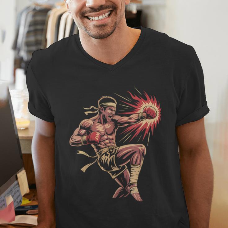 Muay Thai Fighter Southpaw Stance Minimal Silhouette Clean Men's V-Neck T-Shirt Muay Thai Fighter Southpaw Stance Minimal Silhouette Clean Men's V-Neck T-Shirt
