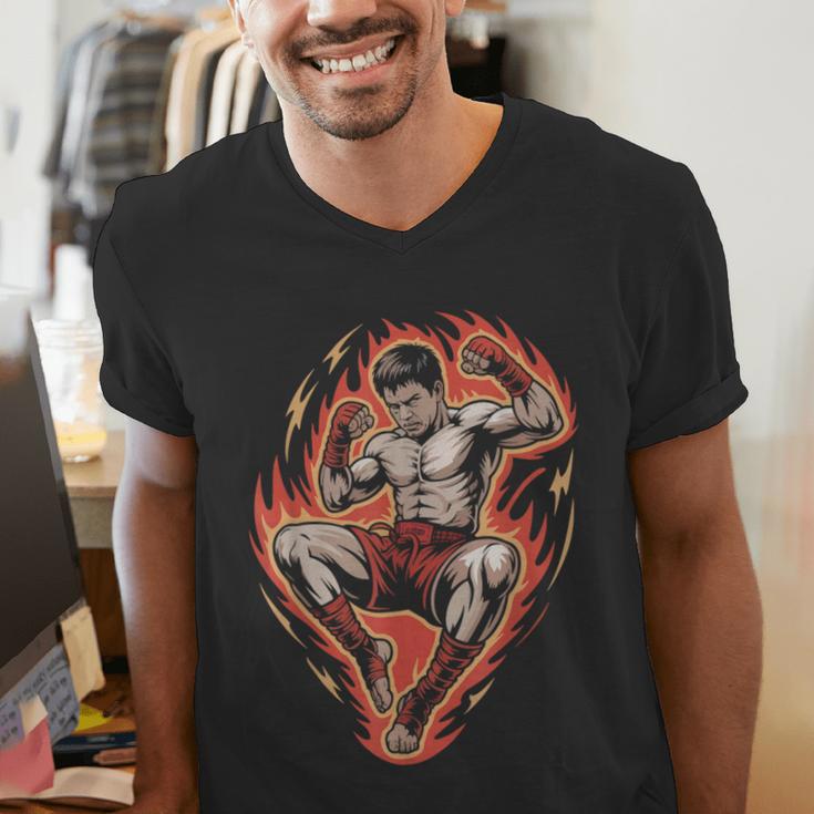 Muay Thai Fighter Teep Push Kick Minimal Line Art Clean Men's V-Neck T-Shirt Muay Thai Fighter Teep Push Kick Minimal Line Art Clean Men's V-Neck T-Shirt