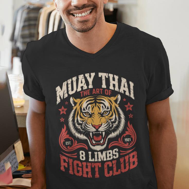 Muay Thai Fighter Tiger 8 Limbs Thai Boxing Men's V-Neck T-Shirt