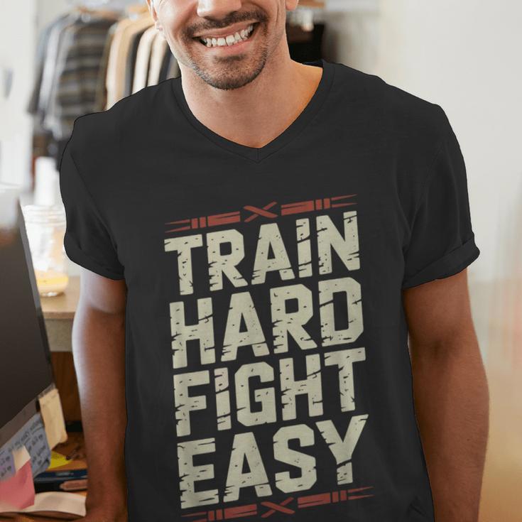 Muay Thai Fighter Train Hard Fight Easy Training Motivation Men's V-Neck T-Shirt