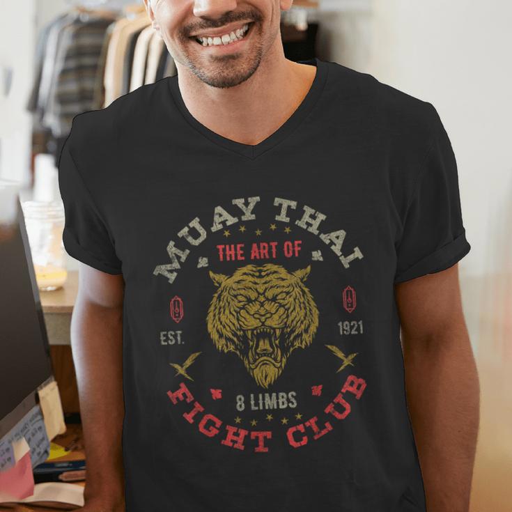 Muay Thai Fighter Vintage Tee Twin Tiger Art Of 8 Limbs Men's V-Neck T-Shirt Muay Thai Fighter Vintage Tee Twin Tiger Art Of 8 Limbs Men's V-Neck T-Shirt