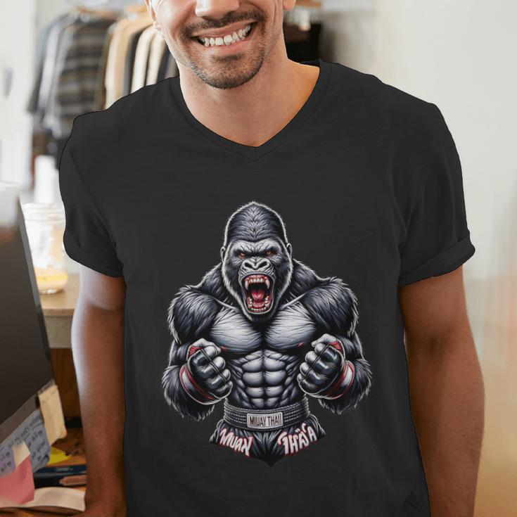 Muay Thai Gorilla Thai Boxing And Fighting Men's V-Neck T-Shirt