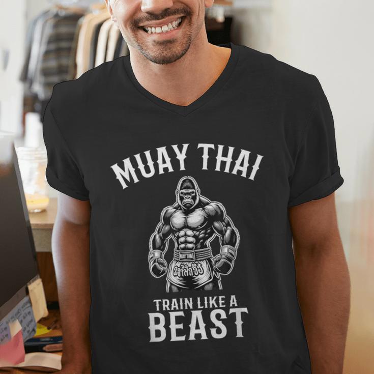 Muay Thai Gorilla Kickboxing And Gorilla Thai Boxing Men's V-Neck T-Shirt Muay Thai Gorilla Kickboxing And Gorilla Thai Boxing Men's V-Neck T-Shirt