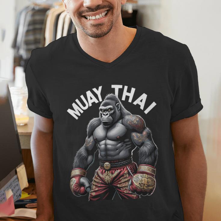 Muay Thai Gorilla Strength Power Fighter Men's V-Neck T-Shirt