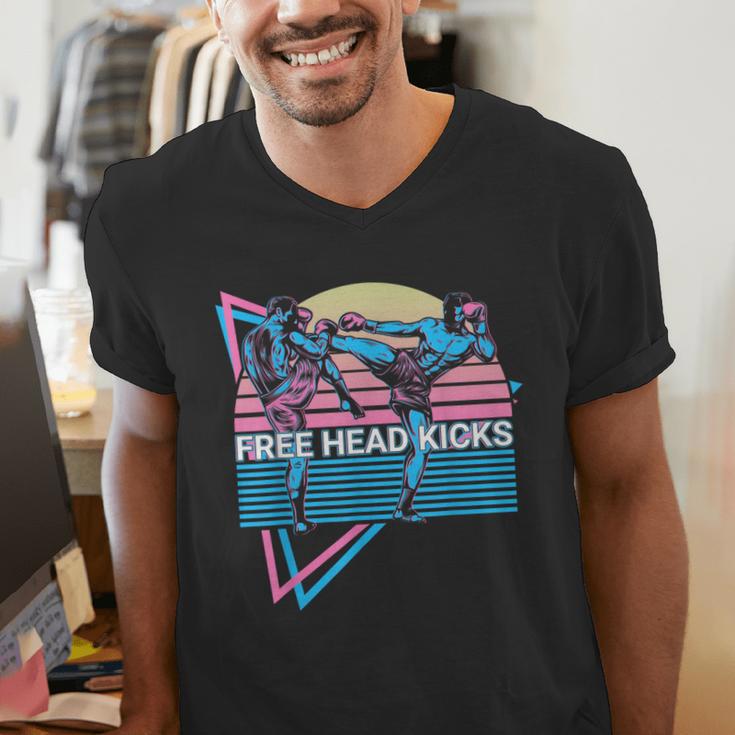 Muay Thai Kickboxing Retro Free Head Kicks Men's V-Neck T-Shirt