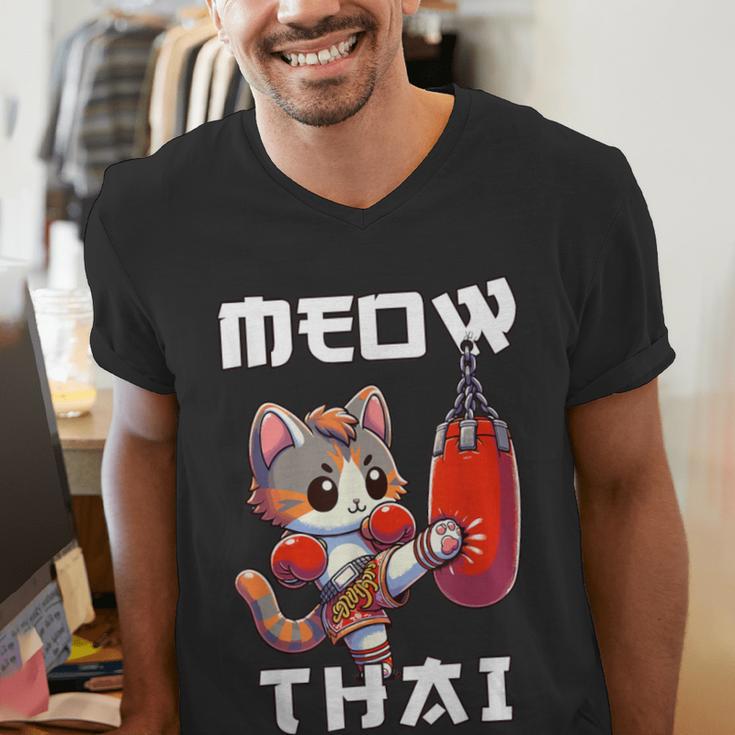 Muay Thai Meow Thai & Thai Boxing Muay Thai Cat Men's V-Neck T-Shirt
