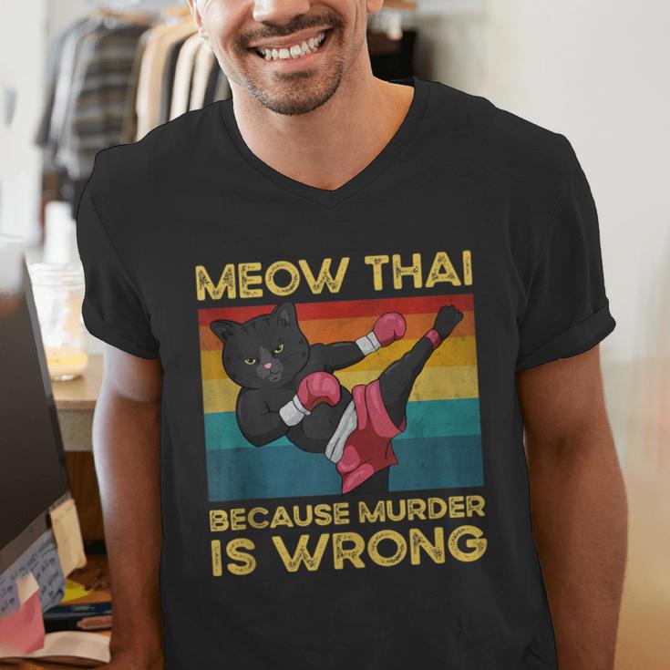 Muay Thai Because Murder Is Wrong Cat Meow Thai Men's V-Neck T-Shirt Muay Thai Because Murder Is Wrong Cat Meow Thai Men's V-Neck T-Shirt