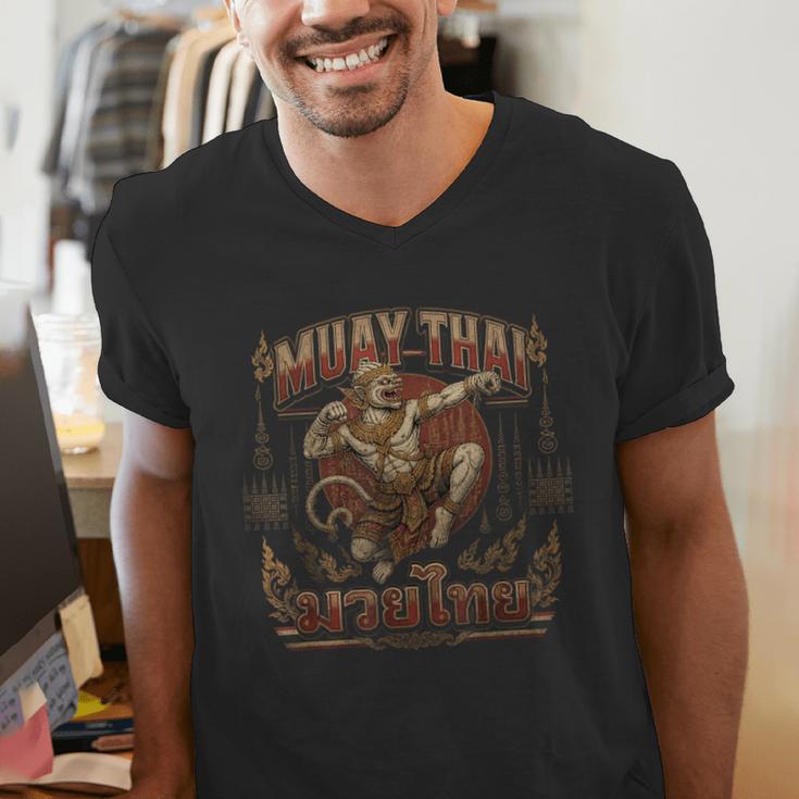Muay Thai Power Vintage Thai Boxing Warrior Fighter Monkey Men's V-Neck T-Shirt Muay Thai Power Vintage Thai Boxing Warrior Fighter Monkey Men's V-Neck T-Shirt