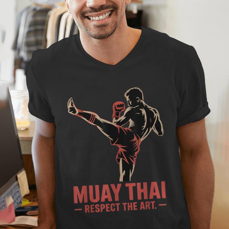 Muay Thai Respect The Art Martial Arts Kickboxing MMA Men's V-Neck T-Shirt Muay Thai Respect The Art Martial Arts Kickboxing MMA Men's V-Neck T-Shirt