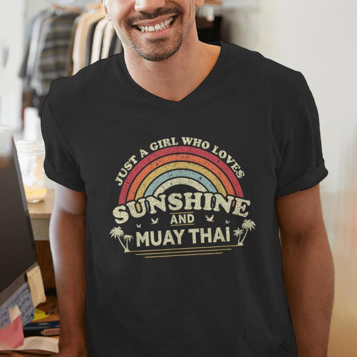 Muay Thai Shirt A Girl Who Loves Sunshine And Muay Thai Men's V-Neck T-Shirt Muay Thai Shirt A Girl Who Loves Sunshine And Muay Thai Men's V-Neck T-Shirt