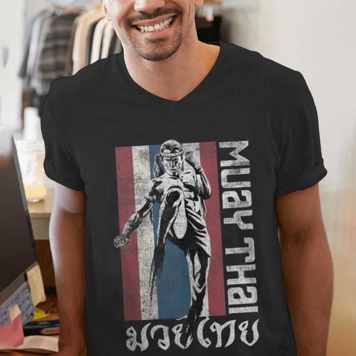 Muay Thai Shirt Thailand Flag Martial Arts Shirt Men's V-Neck T-Shirt