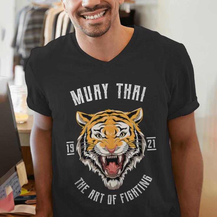 Muay Thai Tiger Thai Boxing Men's V-Neck T-Shirt Muay Thai Tiger Thai Boxing Men's V-Neck T-Shirt