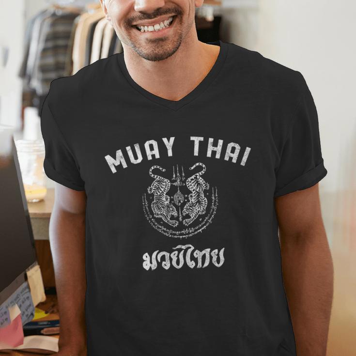 Muay Thai Twin Tiger Kickboxing MMA T-Shirt Men's V-Neck T-Shirt