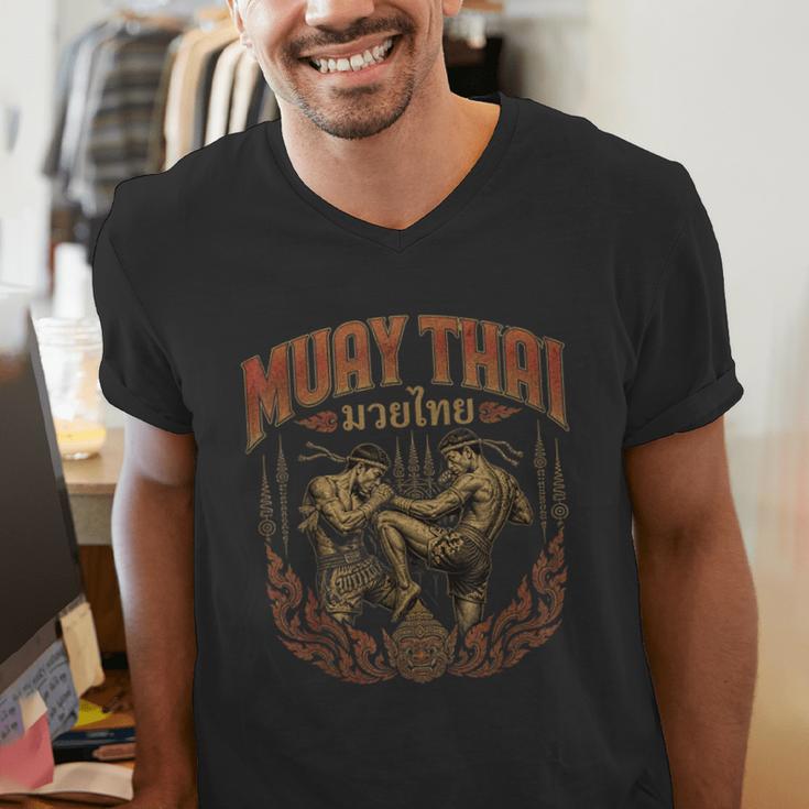 Muay Thai Vintage Thai Boxing Warrior Art Of 8 Limbs Men's V-Neck T-Shirt