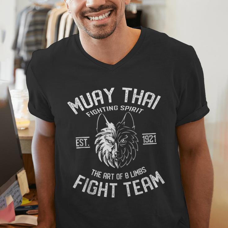 Muay Thai Wolf Fight Team Nak Muay Kickboxing Men's V-Neck T-Shirt