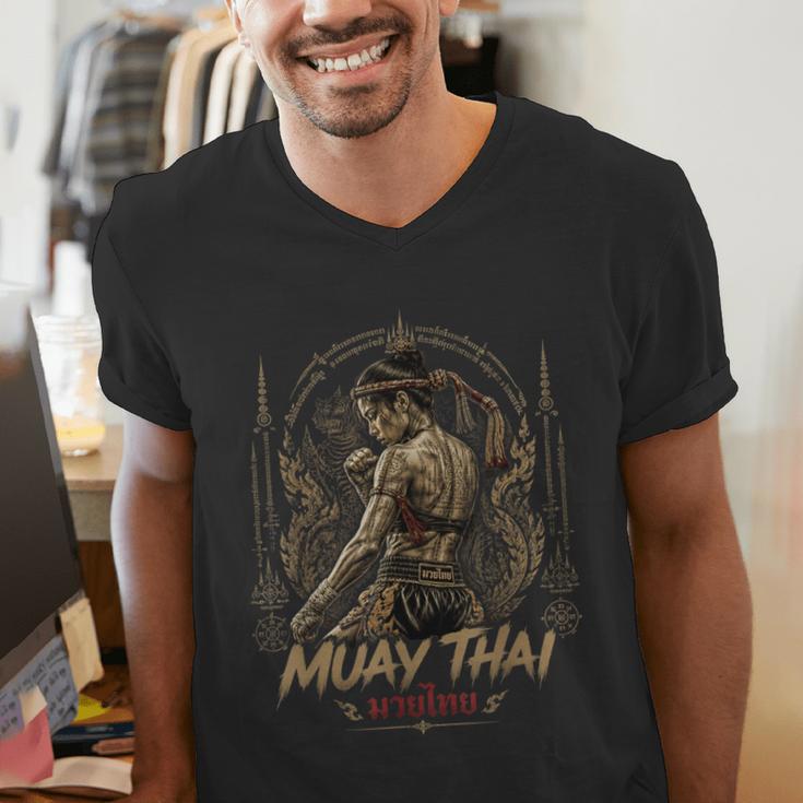 Old School Muay Thai Student Thai Boxing Fighter Men's V-Neck T-Shirt Old School Muay Thai Student Thai Boxing Fighter Men's V-Neck T-Shirt