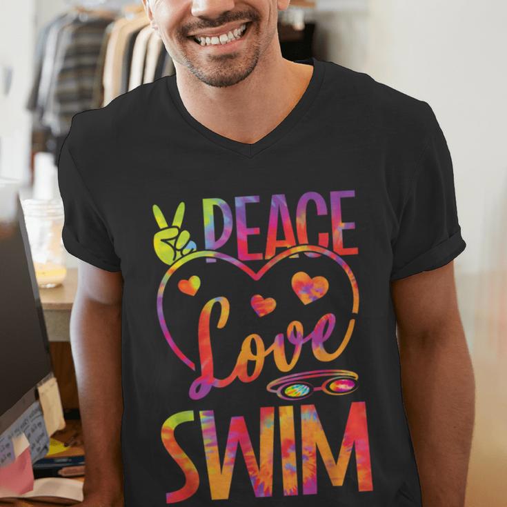 Peace Love Swim Swimming Tie Dye Swimmer Swimming Swim Team Men's V-Neck T-Shirt