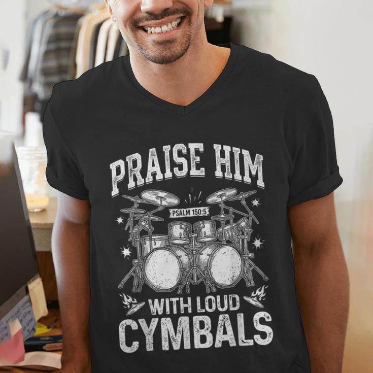 Praise Him With Loud Cymbals Psalm 150-5 Vintage Drum Kit Men's V-Neck T-Shirt