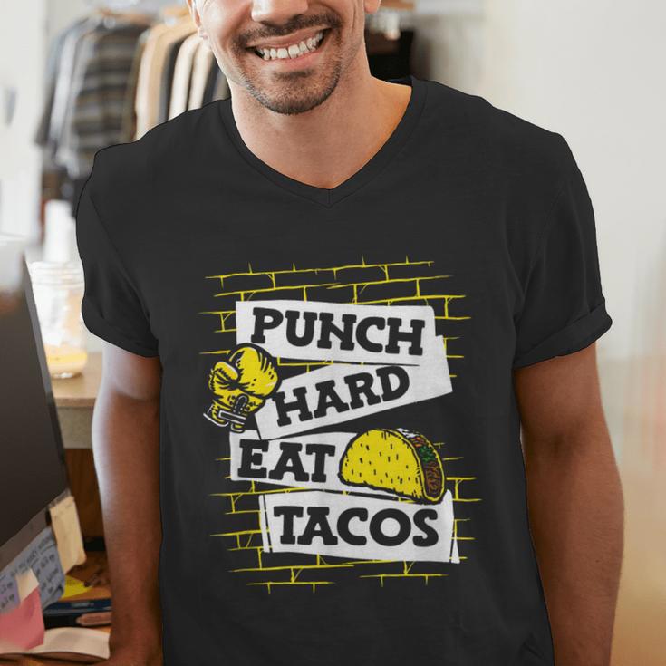 Punch Hard Eat Tacos Professional Boxer Muay Thai Boxing Men's V-Neck T-Shirt