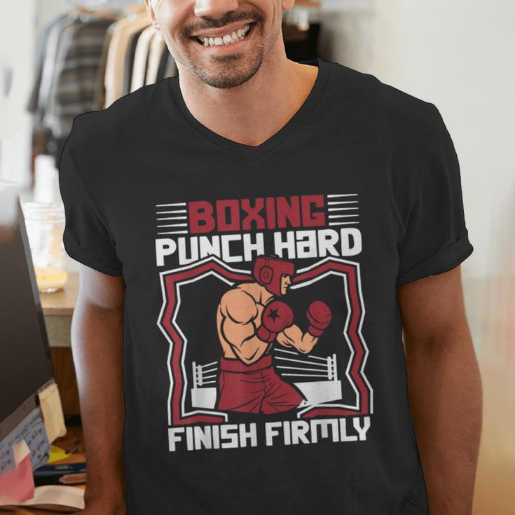 Punch Hard Finish Firmly Kickboxer Fan Muay Thai Boxing Men's V-Neck T-Shirt
