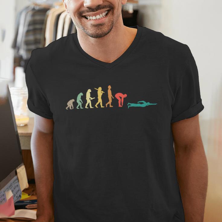 Retro Swimming Evolution For Swimmers Small Men's V-Neck T-Shirt