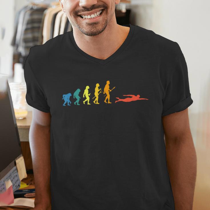 Retro Swimming Evolution For Swimmers Summer Water Lovers Men's V-Neck T-Shirt Retro Swimming Evolution For Swimmers Summer Water Lovers Men's V-Neck T-Shirt