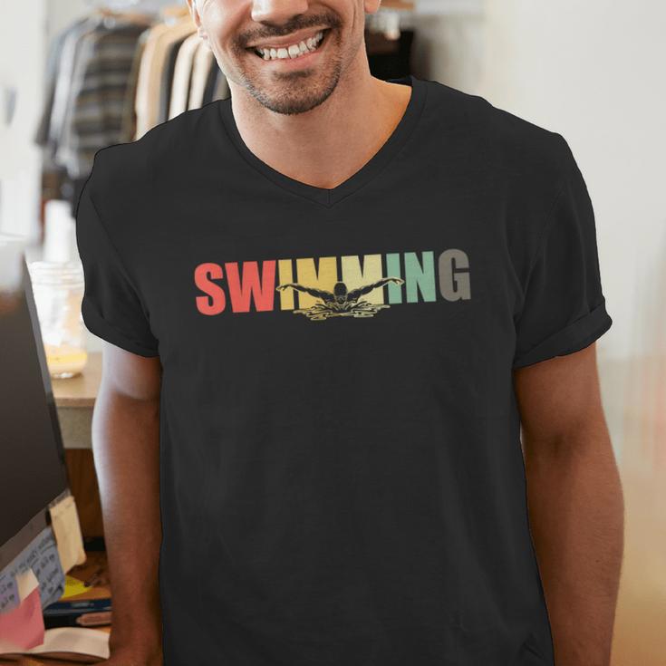 Retro Swimming Vintage Swimming Swimmer Men's V-Neck T-Shirt