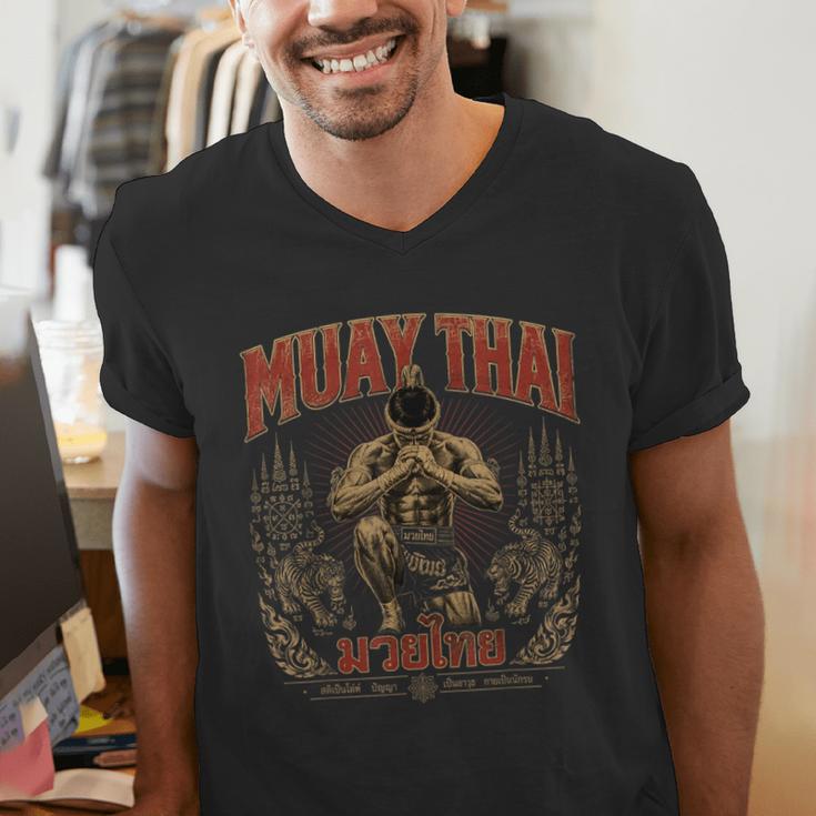 Retro Thailand Muay Thai Thai Boxing Fighter Art Men's V-Neck T-Shirt Retro Thailand Muay Thai Thai Boxing Fighter Art Men's V-Neck T-Shirt