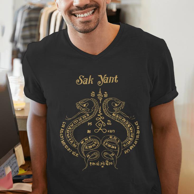 Sak Yant Sak Yant Tattoo Sak Yant Muay Thai Sak Yant T-Shirt Men's V-Neck T-Shirt