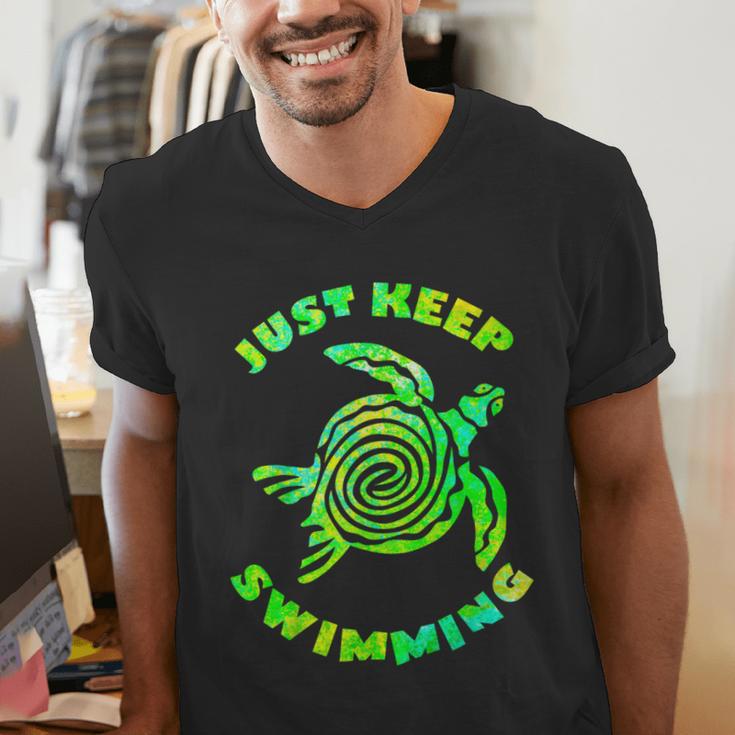Sea Turtle Just Keep Swimming Ocean Beach Vacation Men's V-Neck T-Shirt Sea Turtle Just Keep Swimming Ocean Beach Vacation Men's V-Neck T-Shirt