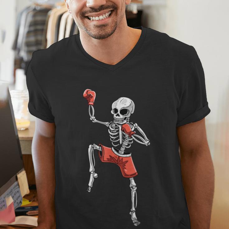 Skeleton Muay Thai Halloween Kickboxing MMA Fighter Costume Men's V-Neck T-Shirt Skeleton Muay Thai Halloween Kickboxing MMA Fighter Costume Men's V-Neck T-Shirt