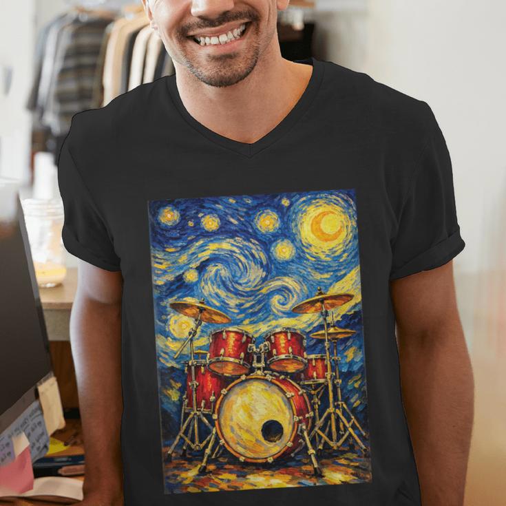 Starry Night Drum Kit Van Gogh Style Art Men's V-Neck T-Shirt Starry Night Drum Kit Van Gogh Style Art Men's V-Neck T-Shirt
