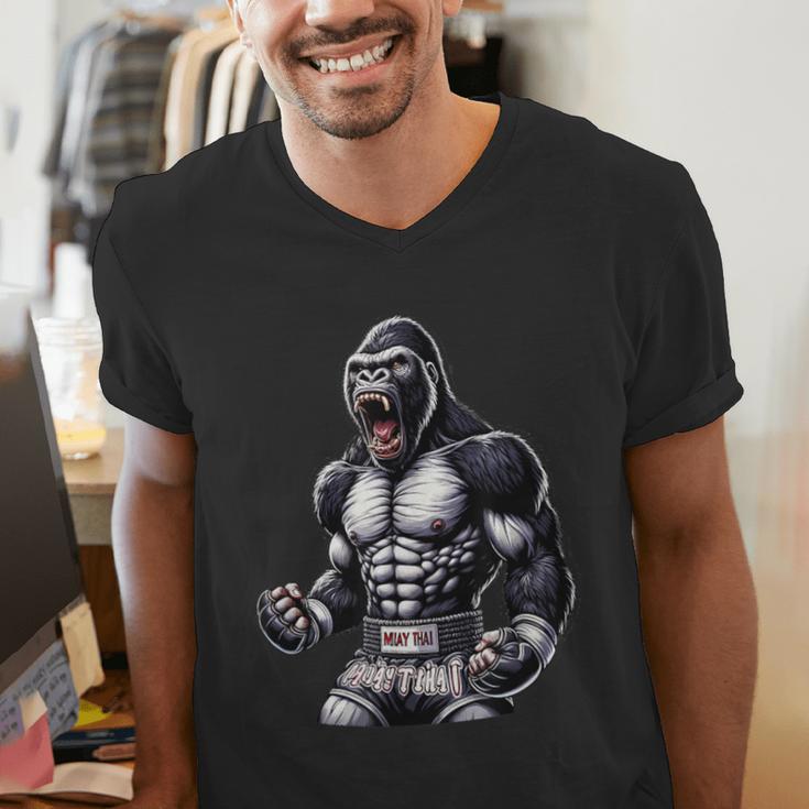 Strong Muay Thai Gorilla Thai Boxing And Fighting Men's V-Neck T-Shirt Strong Muay Thai Gorilla Thai Boxing And Fighting Men's V-Neck T-Shirt