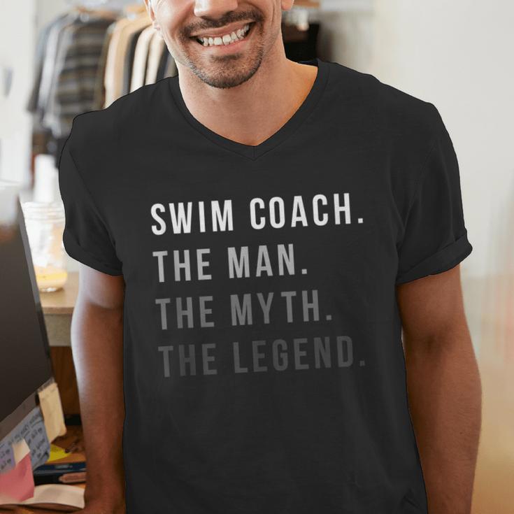 Swim Coach The Man The Myth The Legend Swimming Coach Men's V-Neck T-Shirt Swim Coach The Man The Myth The Legend Swimming Coach Men's V-Neck T-Shirt