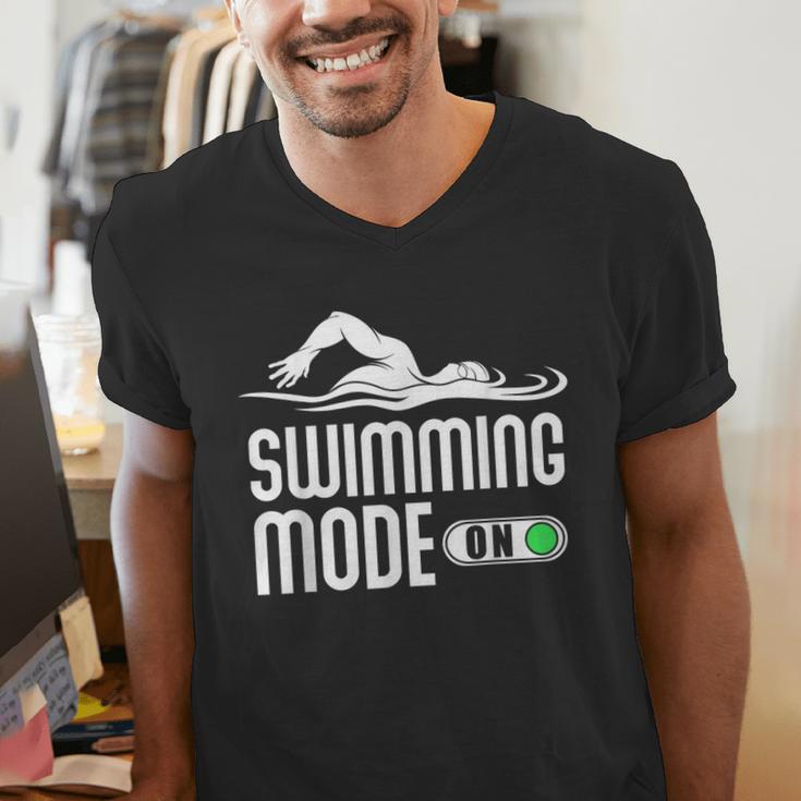 Swim Slogan Funny Swimming Mode On Swim Men's V-Neck T-Shirt Swim Slogan Funny Swimming Mode On Swim Men's V-Neck T-Shirt