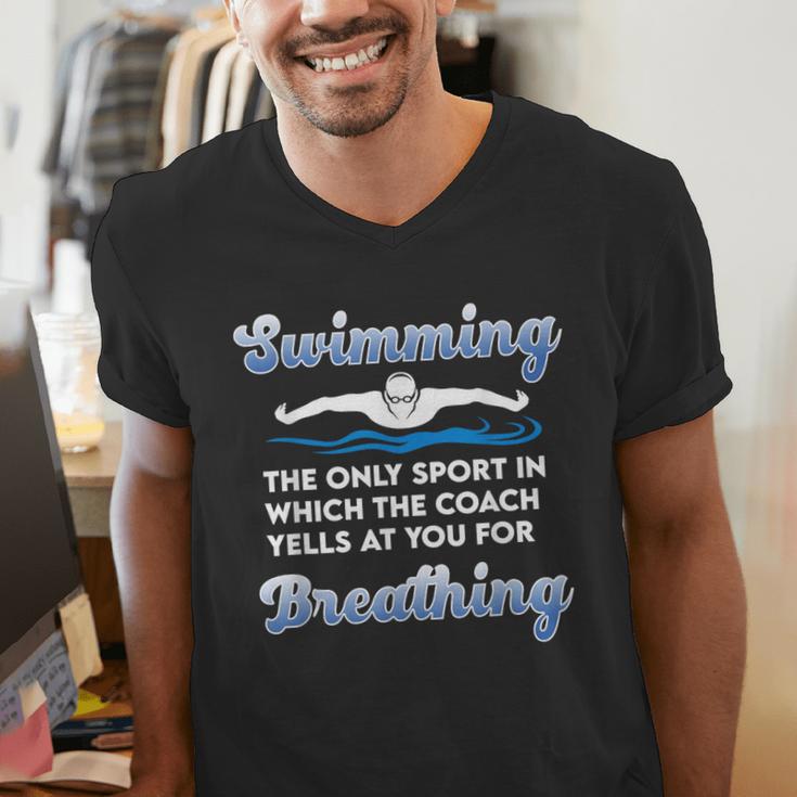 Swim Team Swimming Coach Quote Swim Breathing Joke Men's V-Neck T-Shirt