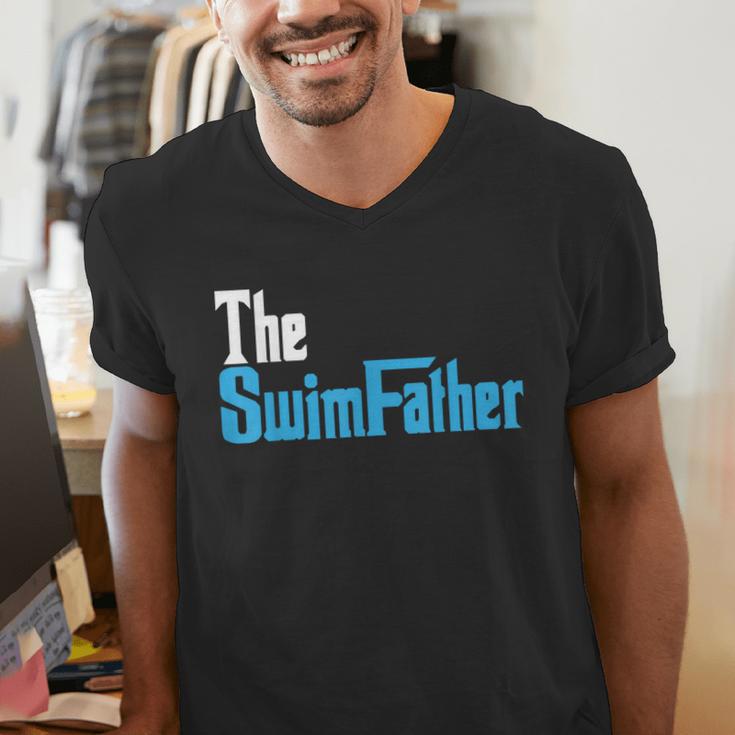The SwimFather Saying Tee For Swimming Fatehrs Men's V-Neck T-Shirt The SwimFather Saying Tee For Swimming Fatehrs Men's V-Neck T-Shirt