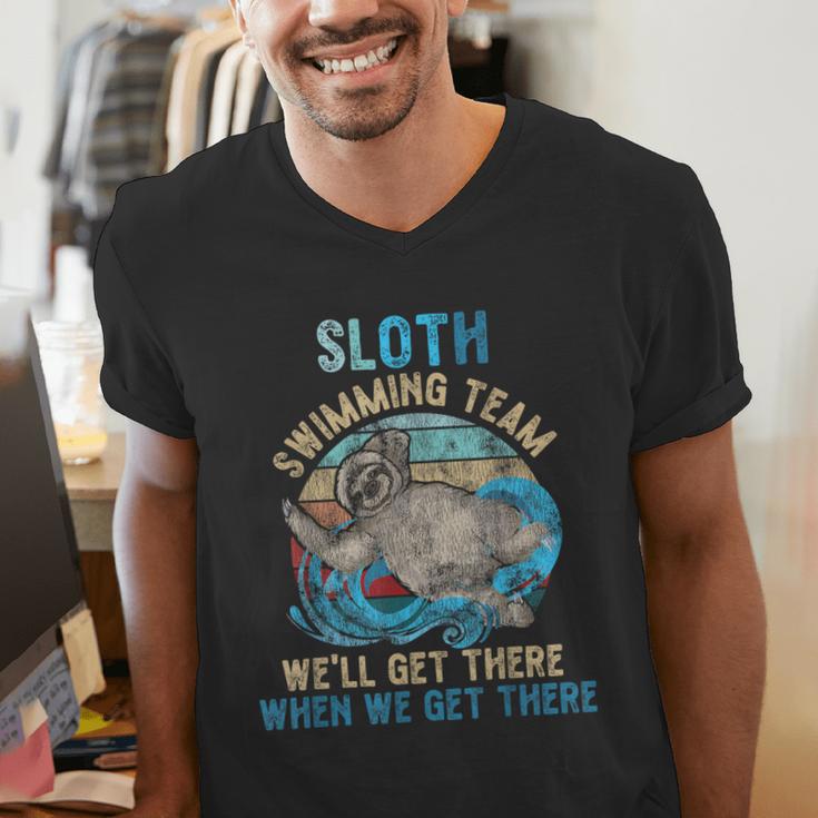 Swimmer Swim Sloth Swimming Team Retro Men's V-Neck T-Shirt Swimmer Swim Sloth Swimming Team Retro Men's V-Neck T-Shirt
