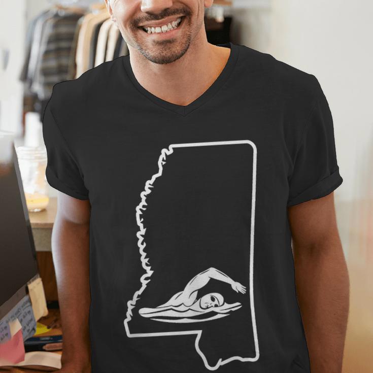 Swimming Apparel Mississippi Swimmer Training Men's V-Neck T-Shirt Swimming Apparel Mississippi Swimmer Training Men's V-Neck T-Shirt