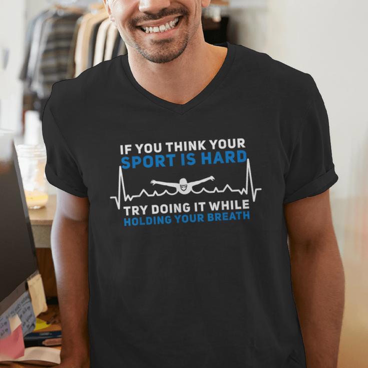 Swimming Apparel For Swim Team Heartbeat Swimmer Men's V-Neck T-Shirt Swimming Apparel For Swim Team Heartbeat Swimmer Men's V-Neck T-Shirt
