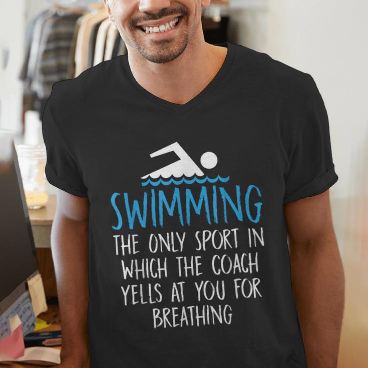Swimming Coach Yells Breathing Swimmer Swim Team Men's V-Neck T-Shirt