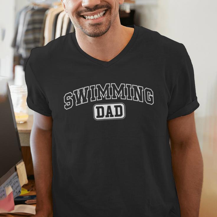Swimming Dad Athletic Lettering Fathers Day Coach Men's V-Neck T-Shirt